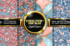 Coral Powder Blue Glitter Digital Papers - 04 Variations Product Image 1
