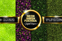 Neon Green Fuchsia Glitter Digital Papers - 04 Variations Product Image 1