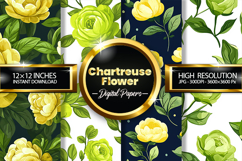 Chartreuse Flower Digital Papers - 04 Variations Product Image 1