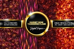 Garnet Tangerine Flame Glitter Digital Papers - 04 Varitions Product Image 1