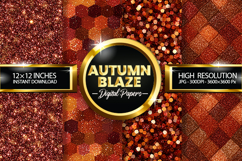 Autumn Blaze Glitter Digital Papers - 04 Variations Product Image 1