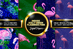 Indigo Kelly Green Flamingo Pink Glitter Digital Papers Product Image 1