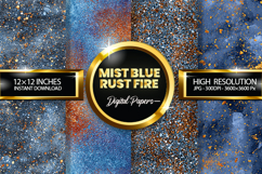 Mist Blue Rust Fire Glitter Digital Papers - 04 Varitions Product Image 1