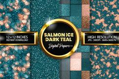 Salmon Ice Dark Teal Glitter Digital Papers - 04 Varitions Product Image 1
