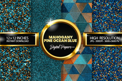 Mahogany Pine Ocean Blue Glitter Digital Papers- 04 Varition Product Image 1