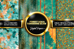 Forest Aqua Tangerine Glow Glitter Digital Papers Glitter Product Image 1