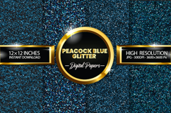 Peacock Blue Glitter Digital Papers - 04 Variations Product Image 1