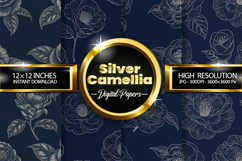 Silver Camellia Digital Papers - 04 Variations Product Image 1