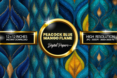 Peacock Blue Mango Flame Glitter Digital Papers- 04 Varition Product Image 1