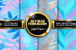 Sky Blue Fern Blush Glitter Digital Papers - 04 Varitions Product Image 1