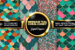 Mermaid Teal Coral Candy Glitter Digital Papers- 04 Varition Product Image 1
