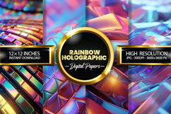 Rainbow Holographic Digital Papers - 04 Variations Product Image 1