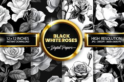 Black White Roses Digital Papers - 04 Variation Product Image 1