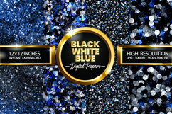 Black White Blue Glitter Digital Papers - 04 Variati Product Image 1