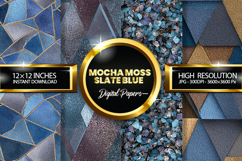 Mocha Moss Slate Blue Glitter Digital Papers - 04 Varitions Product Image 1