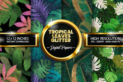 Tropical Leaves Glitter Glitter Digital Papers - 04 Variat Product Image 1