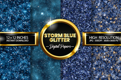 Storm Blue Glitter Digital Papers - 04 Variations Product Image 1