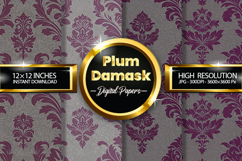 Plumes Damask Digital Papers - 04 Variations Product Image 1