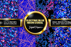 Electric Blue Neon Coral Glitter Digital Papers - 04 Variati Product Image 1