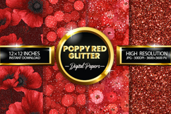 Poppy Red Glitter Digital Papers - 04 Variations Product Image 1