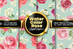 Watercolor Rose Digital Papers - 04 Variations Product Image 1