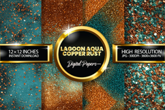 Lagoon Aqua Copper Rust Glitter Digital Papers - 04 Varition Product Image 1