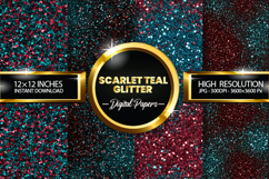 Scarlet Teal Glitter Digital Papers - 04 Variations Product Image 1