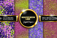 Mauve Neon Lime Glitter Digital Papers - 04 Varitions Product Image 1