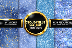 Cloudy Blue Glitter Digital Papers - 04 Variations Product Image 1