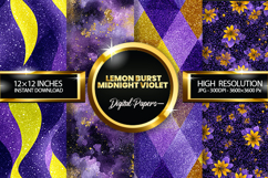 Lemon Burst Midnight Violet Glitter Digital Papers Product Image 1