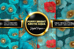 Poppy Bright Arctic Aqua Glitter Digital Papers- 04 Varition Product Image 1