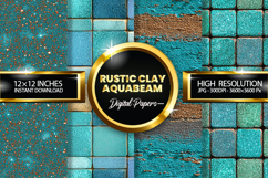 Rustic Clay Aqua Beam Glitter Digital Papers - 04 Varitions Product Image 1