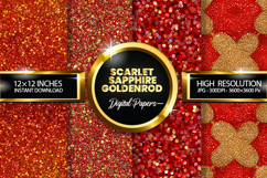 Scarlet Sapphire Goldenrod Glitter Digital Papers Product Image 1