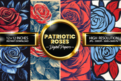 Patriotic Roses Digital Papers - Patriotic Texture Product Image 2
