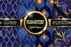 Royal Sapphire Pumpkin Flame Glitter Digital Papers Product Image 1
