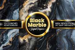 Black Marbles Digital Papers - 04 Variations Product Image 1