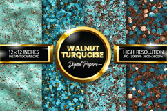 Walnut Turquoise Glitter Digital Papers - 04 Varitions Product Image 1
