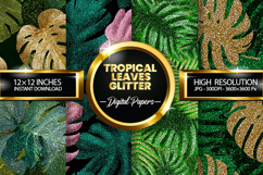 Tropical Leaves Glitter Glitter Digital Papers - 04 Variat Product Image 1