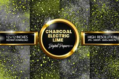 Charcoal Electric Lime Glitter Digital Papers - 04 Variati Product Image 1