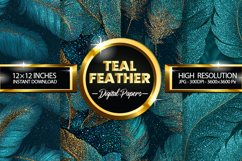 Teal Feather Glitter Digital Papers - 04 Variations Product Image 1