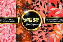 Salmon Glow Jungle Vine Glitter Digital Papers - 04 Varition Product Image 1