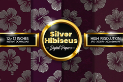 Silver Hibiscus Digital Papers - 04 Variations Product Image 1