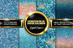 Horizon Blue Moss Salmon Glitter Digital Papers Glitter Product Image 1
