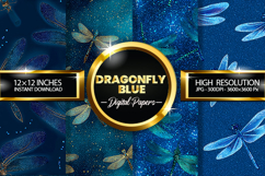 Dragonfly Blue Digital Papers - 04 Variations Product Image 1