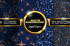 Navy Ice Mandarin Spark Glitter Digital Papers - 04 Varition Product Image 1