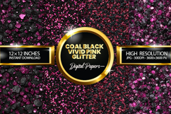 Coal Black Vivid Pink Glitter Digital Papers - 04 Variatio Product Image 1