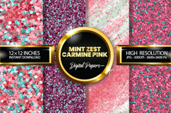Mint Zest Carmine Pink Glitter Digital Papers - 04 Varitions Product Image 1