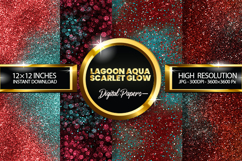 Lagoon Aqua Scarlet Glow Glitter Digital Papers -04 varition Product Image 1