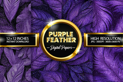 Purple Feather Glitter Digital Papers - 04 Variations Product Image 1
