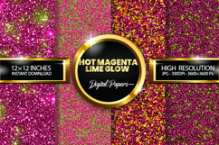 Hot Magenta Lime Glow Glitter Digital Papers Product Image 1